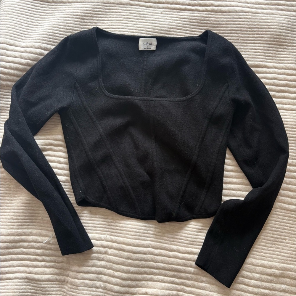 Aritzia Black Fitted Ribbed Bodysuit Blouse